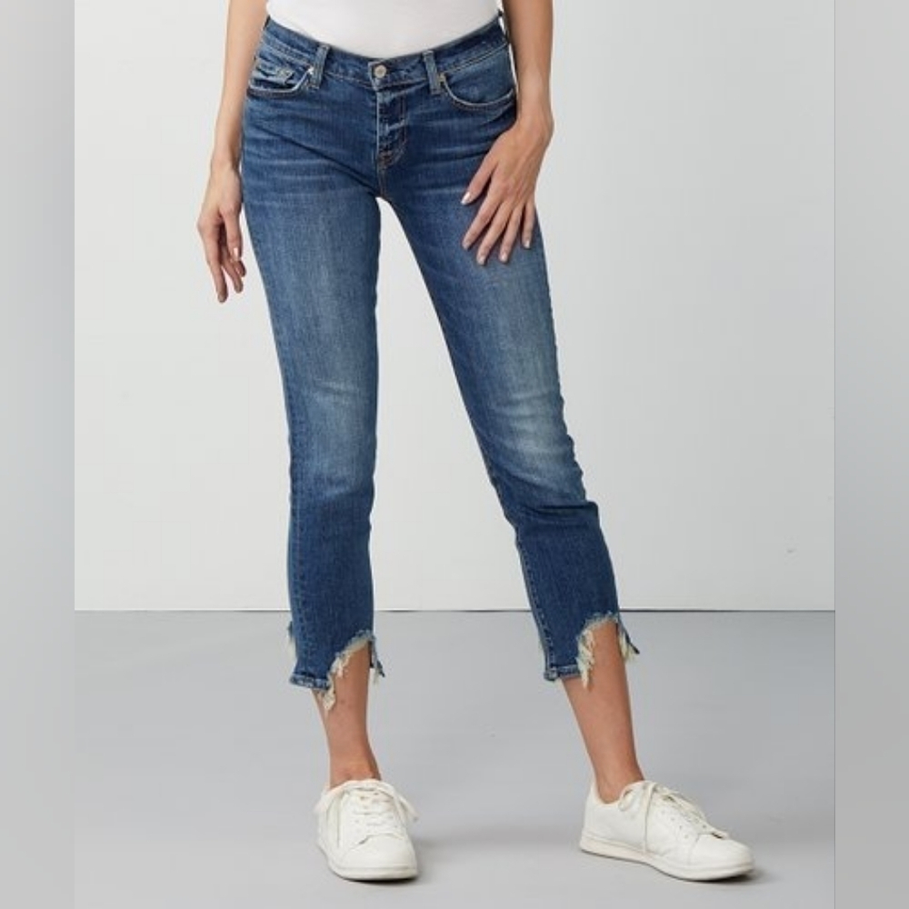 7 For All Mankind The Ankle Skinny Raw Cutout Hem Jeans in 25
